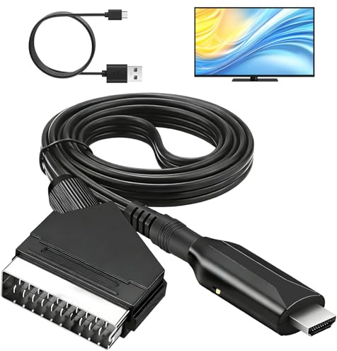 kcrnw Adaptador SCART a HDMI, 1080p/720p, convertidor de audio de vídeo para HDTV, monitor y proyector, cable de entrada SCART a salida HDMI para DVD, VHS, STB, PS2, PS3, Xbox, Plug and Play
