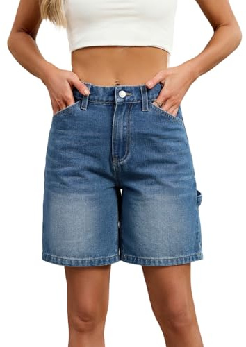 Bermudas Vaqueras para Mujer,Pantalones Cortos Mujer Vaqueros Anchos con Cintura Alta Verano Casual Bermudas Shorts Jeans Comodos Elasticos Talla Grande Retro Original Denim Shorts