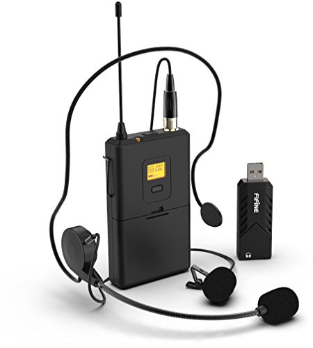 FIFINE Wireless Microphones for Computer, USB Wireless Microphone System for PC and Mac, Headset UHF System with USB Receiver,Transmitter, Headset and Clip Lavalier Lapel Mic-K031B