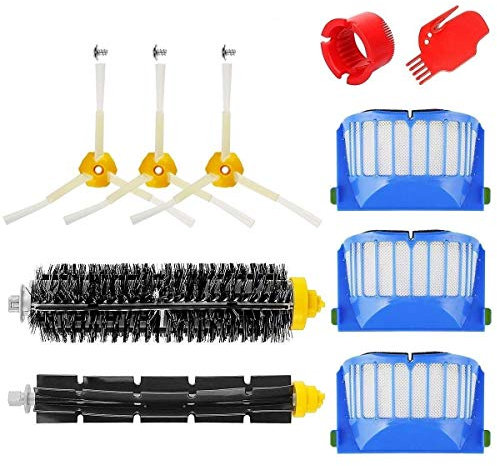 MTKD® Kit Cepillos Repuestos Compatible con iRobot Roomba Serie 600 - Kit de 10 Piezas Accesorios(Cepillos Lateral, Filtros, Cepillo de Cerda y etc..) para Aspirador Robot.