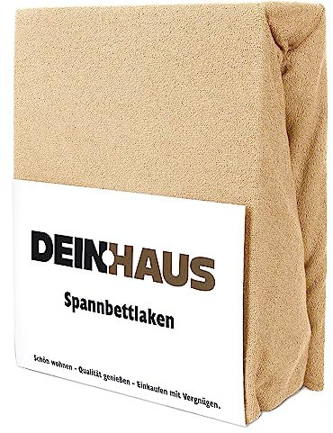 DH DEIN.HAUS Frottee Weiches Spannbetttuch 140 x 200 cm – Baumwolle, mit Gummizug, pflegeleicht, Bettlaken – Farbe: Beige
