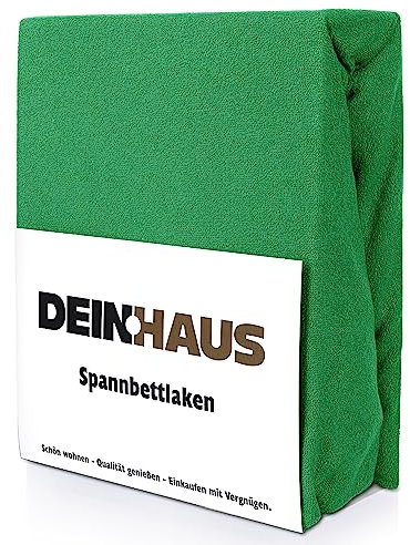 DH DEIN.HAUS Frottee Weiches Spannbetttuch 180 x 200 cm – Baumwolle, mit Gummizug, pflegeleicht, Bettlaken – Farbe: Dunkelgrün