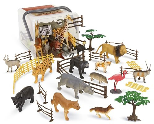 Terra by Battat Terra 60-teilig Tierfiguren Sammlung Dschungeltiere, Safari Spielzeug Set – Tiger, Lowe, Giraffe, Zebra, Elefant und mehr – Spielzeug ab 3 Jahren