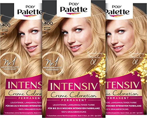 Palette Intensiv Creme Coloration 9-5/400 Naturblond Stufe 3 (3 x 115 ml), Permanente Haarfarbe für eine leuchtende, langanhaltende Farbe, 100 % Abdeckung grauer Haare