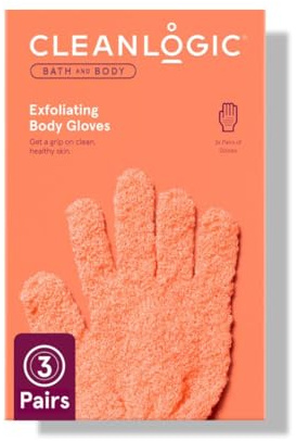 Cleanlogic Bath & Body Exfoliating Glove, Stretchy Bath & Shower Gloves, Reusable Exfoliator Tool for Smooth & Softer Skin, 3 Pairs, 6 Count