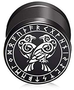 BlackAmazement Faux plug d'oreille en acier inoxydable 316L - Motif corbeau et rune - 10 mm - Noir - Pour homme et femme