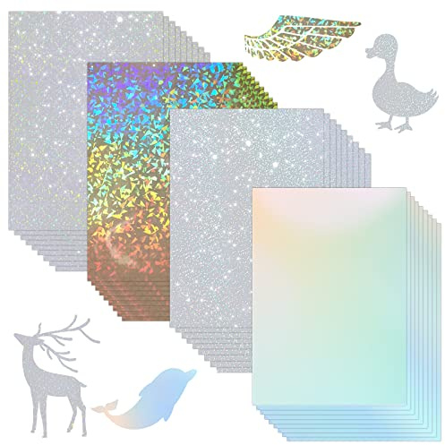 Windspeed 36 Sheets Holographic Laminate Film Waterproof Vinyl Sticker, Transparent Holographic Overlay Lamination with Gem Spot Rainbow Star 4 Patterns(21×30cm)…
