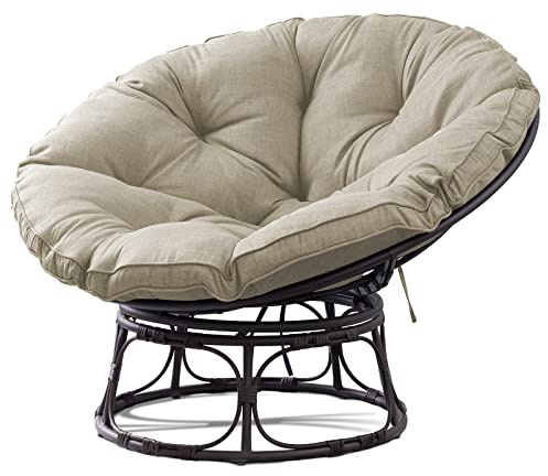 Joyside Papasan Chair with Cushion and Frame, 46'' Wicker Papasan Lounge Chair Large Saucer Chair, Brown Frame with Beige Cushion