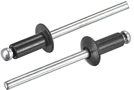 sourcing map Aluminum Blind Rivets, 4mm x 8mm (5/32 x 5/16) Open End Rivet Flat Round Head for Joining Metal Plate Leather, Black 200 Pcs