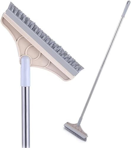 Spazzolone 2 in 1 con manico lungo, spazzola per fughe, raschietto, setole rigide, spazzola per la pulizia con spatola, spazzola per piastrelle girevole a 120° per la pulizia
