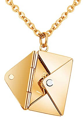 HMOOY Collana con Ciondolo a Forma di Busta,Collana con Busta Personalizzata per Coppie Ti Amo per Il Regalo di Natale per la Festa della Mamma di San Valentino (Oro)