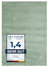 andiamo Teppich Arezzo waschbar Wohnzimmer Esszimmer pflegeleichter eleganter gemütlicher Wohnzimmerteppich Fellteppich einfarbig 120 x 170 cm salbeigrün
