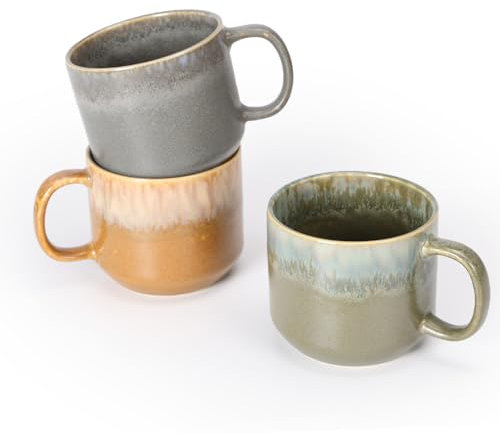 EYMPEU 3er Set große Kaffeetassen ca. 500 ml - Glasierte Keramik Latte-Teebecher mit Griff, mikrowellengeeignet - Ideal für Zuhause und als Bürogeschenk