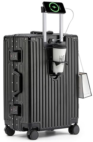 lesulety Piccola valigia espandibile bagaglio a mano valigia in alluminio Chiusura TSA incorporata con porta USB,Nero,20in