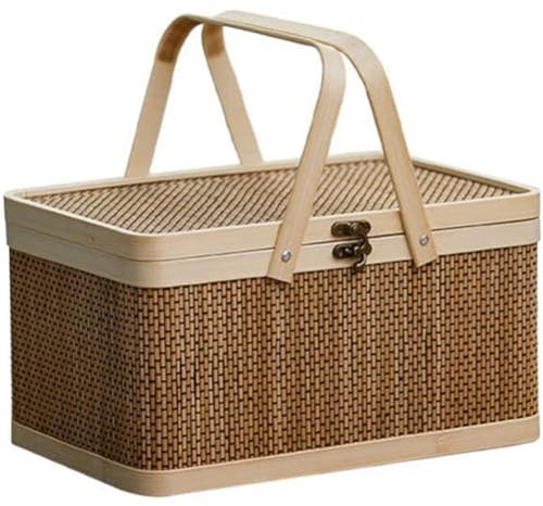 Tagtight Natural Weidenkorb mit Groß, Geschenkkorb Geflochten, Brotkorb aus Bambus, Groß Einkaufskorb Aufbewahrungskorb für Snacks, Brot & Picknick, Geflochtener Wicker Herbsterntekorb