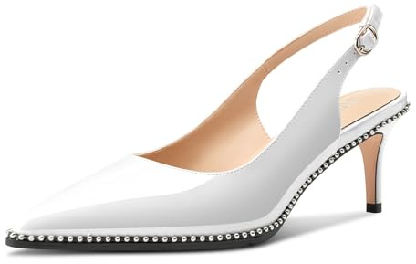 HDEUOLM Femmes Mi Kitten Talon Heel Pointu Bout Sandales Escarpins Slingback Mariage Cute Été 6 CM Heels Blanc 36 EU