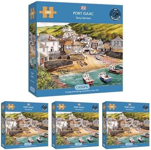 Port Isaac 500 Piece Jigsaw Puzzle | Sustainable Puzzle for Adults | Premium 100% Recycled Board | Great Gift for Adults | Gibsons Games (Pack of 4)