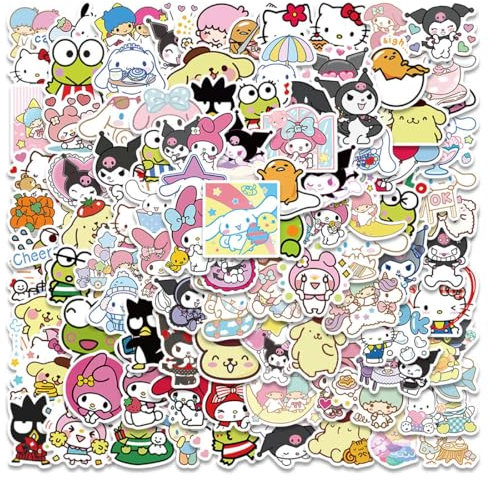 LAWALEISHE 100Pcs Stickers for Children, Sanrio Cute Stickers, Kawaii Sticker for Kids Party Bags Filler, Waterproof Vinyl Sticker for Water Bottle Computer Car Bike Luggage Phone