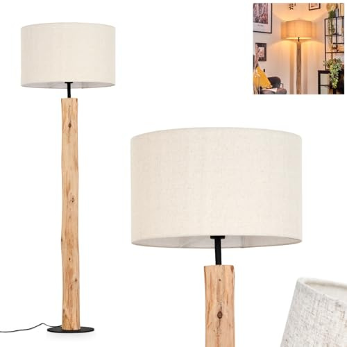 Flemming golvlampa, golvlampa av trä/metalltyg i natur/svart/beige, lampa i skandinavisk design med rund skärm (Ø 50 cm) och fotbrytare, höjd 159 cm, 1 x E27, utan glödlampa