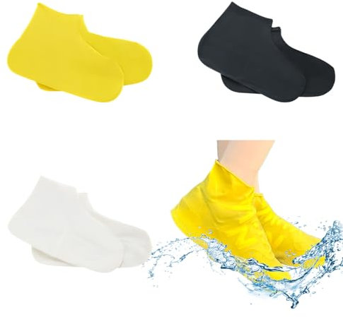 JUGCUT 3Pairs Waterproof Shoe Covers, Reusable Overshoes Not-Slip Shoe Covers, Thickened Silicone Folding Anti Rain Shoe Covers for Rainy, Snowy, Outdoor Cycling Hiking