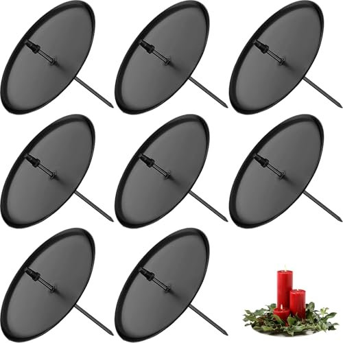 Lot de 8 bougeoirs en métal - Couronne de l'Avent - Diamètre : 6 cm - Noir - Pour diydeco - Bougies piliers de l'Avent - Bougies piliers avec bougeoirs de l'Avent