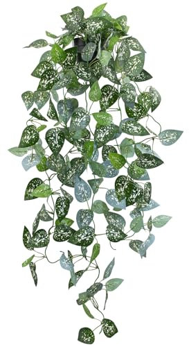 LOYWREE 39-in Long Fake Hanging Plant with Pot Faux Pothos Artificial Potted Plants Small Faux Ivy Vine Plant for Indoor Outdoor Aesthetic Office Living Room Shelf Decor (Black Pot)