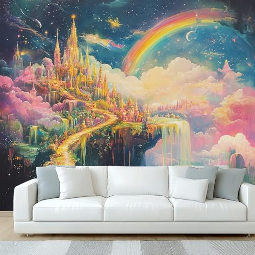 Générique Papier Peint Panoramique Château, Papier Peint Psychédélique Colorée, Fresque Murale, Decoration Chambre Salon, 450 x 315 cm