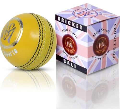 Mozi Sports® Palla da cricket in pelle, cucita a mano, di qualità, peso 155,9 g (giallo)