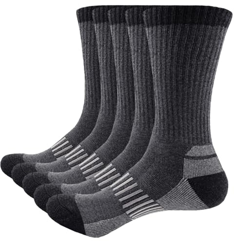 Hocerlu Thermal Work Socks for Men 5 Pairs – Thick Cushioned Safety Boot Socks, Warm Heavy Duty Outdoor Work Socks for Winter, UK Size 6-11