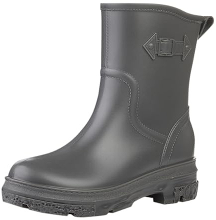 Bottes de pluie pour femme - En caoutchouc - Bottes mi-hautes - Imperméables - Vintage - En caoutchouc - Légères - Pour l'extérieur et le jardin - Bottes larges - Bottes de pluie à enfiler, gris, 39