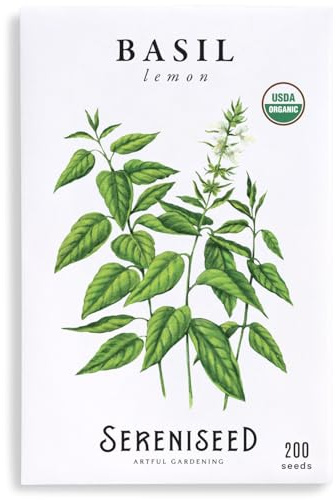 Sereniseed Certified Organic Lemon Basil Seeds – Non GMO, Heirloom – Seed Starting Video – Seeds for Indoor and Outdoor Planting (Ocimum americanum)