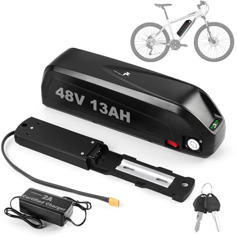 48V 13Ah E-Cykel Batteri Med Laddare, 5-Pin Fotplatta För 250W-1000W Motor, Hailong Underrör Litiumjonbatteri
