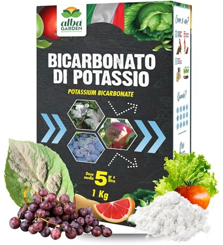 Albagarden - Bicarbonato di Potassio per Piante 1 Kg – Anticrittogamico Naturale contro Oidio e Funghi, Fungicida per Orto e Giardino, Correttore Terreno Acido, Agricoltura Biologica, Made in Italy