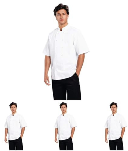 Whites Chefs Clothing Boston Unisex Short Sleeve Chefs Jacket, White, L/Large, Chefs Apparel, Double Breasted, Machine Washable, Embroidable, Chest Size: 44-46 inch / 112-117 cm, B250-L