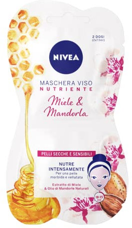 NIVEA Maschera Nutriente Intensiva 3 x 15 ml ciascuno, Maschera viso con Estratto di Miele, Olio di Mandorle e Hydra IQ, Maschera pelli sensibili, secche e stressate