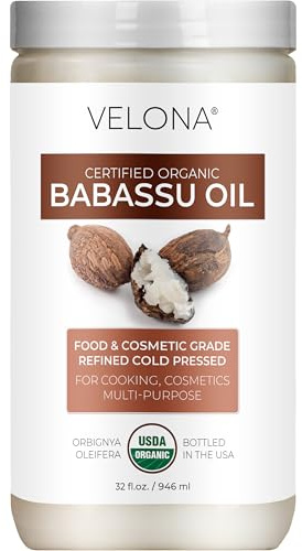 velona Babassu Oil USDA Certified Organic - 32 Fl Oz | 100% Pure and Natural Carrier Oil | Refined, Cold Pressed | Face, Hair, Body & Skin Care and Cooking | Use Today - Enjoy Results