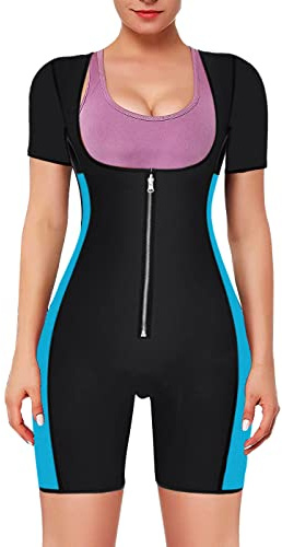 NonEcho Neoprene Sweat Sauna Suit Shaper for Women Slimming Full Body Shapewear Waist Trainer Workout Top with Sleeve