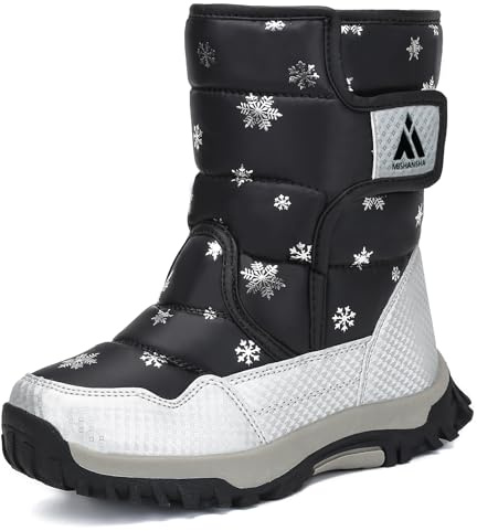 Mishansha Bottes de Neige Fille Garçon Chaud Hiver Chaussures Fourrure Doublé Antidérapant Bottes d'hiver,Noir,29