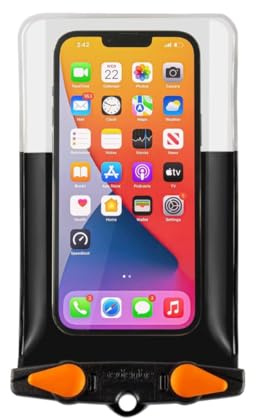 Aquapac Waterproof Phone Case, Medium, Black | iPhone and Android, Made in The UK, Hiking, Mountain Biking, Running Accessory, Floating, IPX8 certified to 30 ft deep.