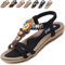 Acfoda Sandales Femme Été Confortable Plats Nu Pieds Cuir Tong de Plage Mode Claquettes Bout Ouvert avec Strass Noir 43 = FabricantTaille 44