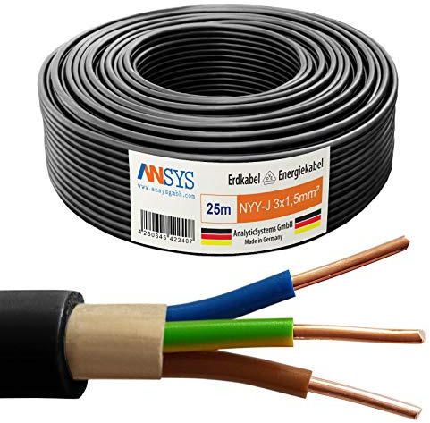 TechMech 25m NYY-J 3x1,5 mm² Erdkabel Elektrokabel Beton und Freien Kupfer Made in Germany