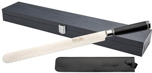 Katana Saya Pakkawood 30cm Ham Slicing Knife, Japanese VG-10 Damascus Stainless Steel, Kitchen Knife, Black Pakkawood Handle, Japanese Style