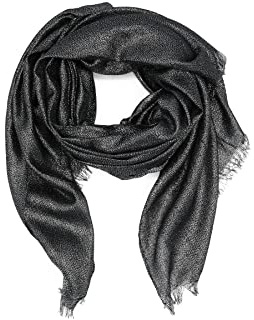 QUEEN HELENA Sciarpa Leggera Elegante Foulard Casual Fino Effetto Glitter Donna SC11 (Nero)
