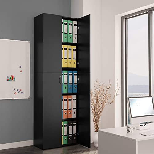 DJEKA Armadio per Ufficio, Armadio Ufficio, Armadi da Ufficio, Schedario da Ufficio, Mobiletto Ufficio, Mobile Ufficio, Nero 60x32x190cm Truciolato