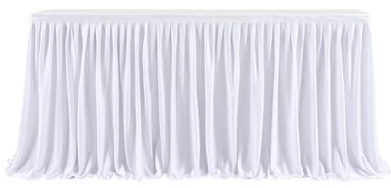 Tischrock, Polyester Tischrock, Party Dekoration Tischröcke, Tischdekoration Tischrock für Kuchen, Geburtstag, Taufe, Hochzeits, Fasching tische (Weiß,14 ft (78cm x 427cm))
