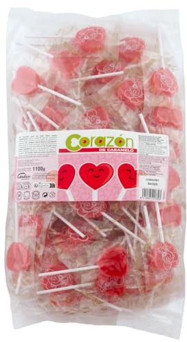 Caramelos Cerdán - Piruletas Corazón Serie Oro Sabor Cereza | Bolsa de 100 Uds | Caramelo Duro con Palo Sin Gluten ni Alérgenos | Ideal para Fiestas, San Valentín y Cumpleaños