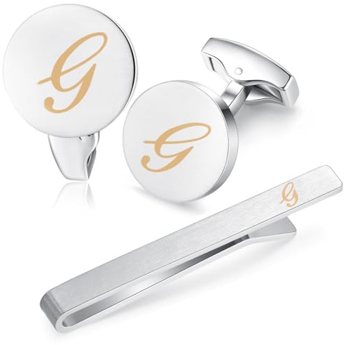HONEY BEAR Gemelli & Fermacravatta Uomo con Iniziali Alfabeto Lettera per Camicia Matrimonio Commercio Regalo,Argent 5.4cm (G addensare)