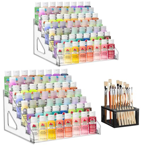 YEXINM - Organizador de pintura acrílica con soporte para pinceles, estante de almacenamiento transparente de 7 niveles para pinturas, soporte para colorantes artesanales, estante para manualidades