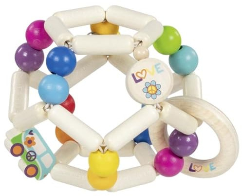 goki 65361 – Greifling „Elastik Regenbogenball Van“ – elastisches Motorikspielzeug aus Holz für Babys, Ø 8 cm, Made in Germany