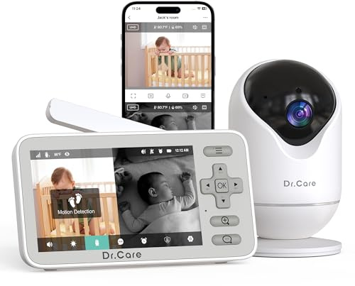 Dr.Care VistaView Lite Smart WLAN Babyphone con fotocamera Baby Monitor – 4 720P Screen, fotocamera 1080P controllo app, allarme di movimento, visione notturna, batteria 3000 mAh
